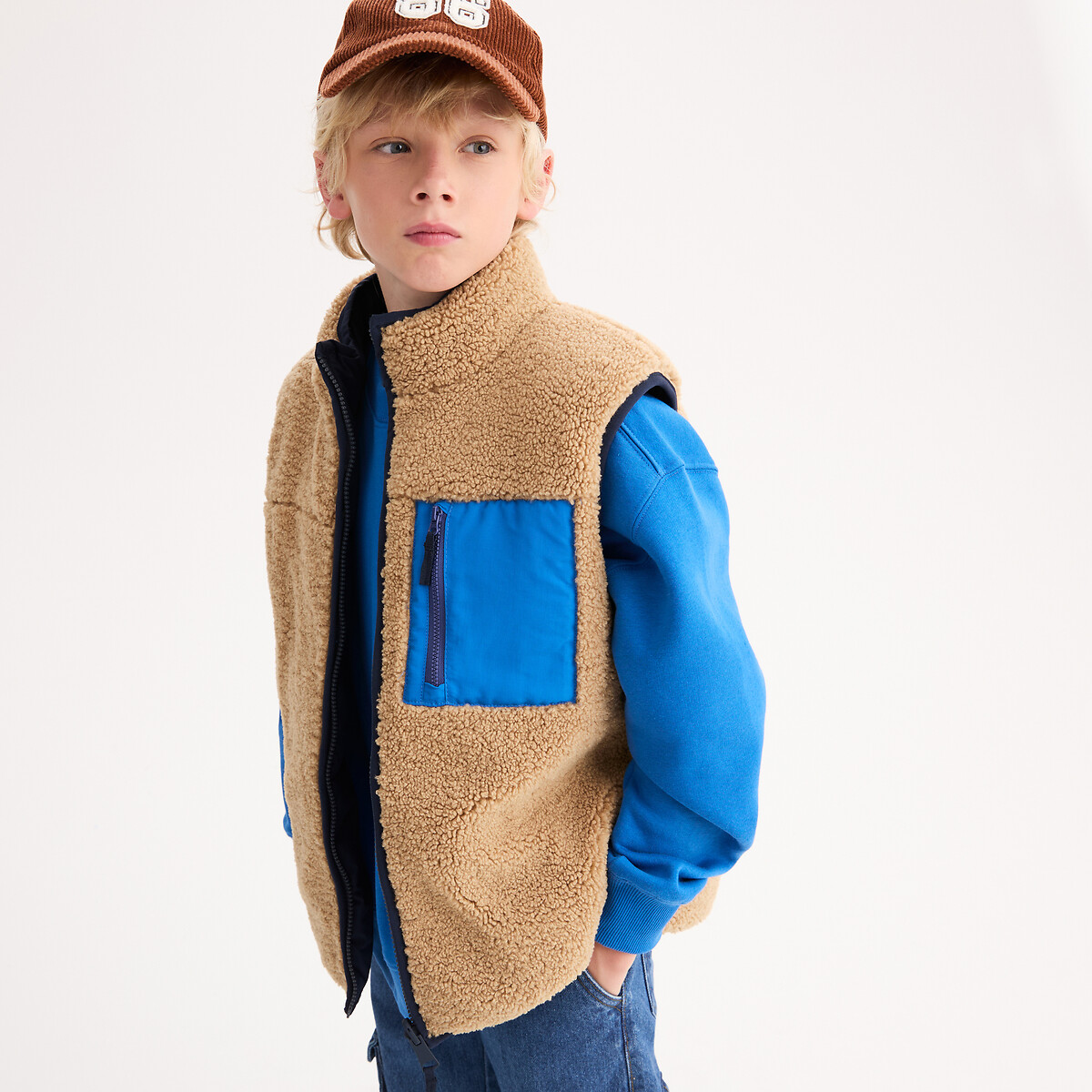 Blouson sans manches réversible en sherpa bleu marine/beige, LA REDOUTE COLLECTIONS