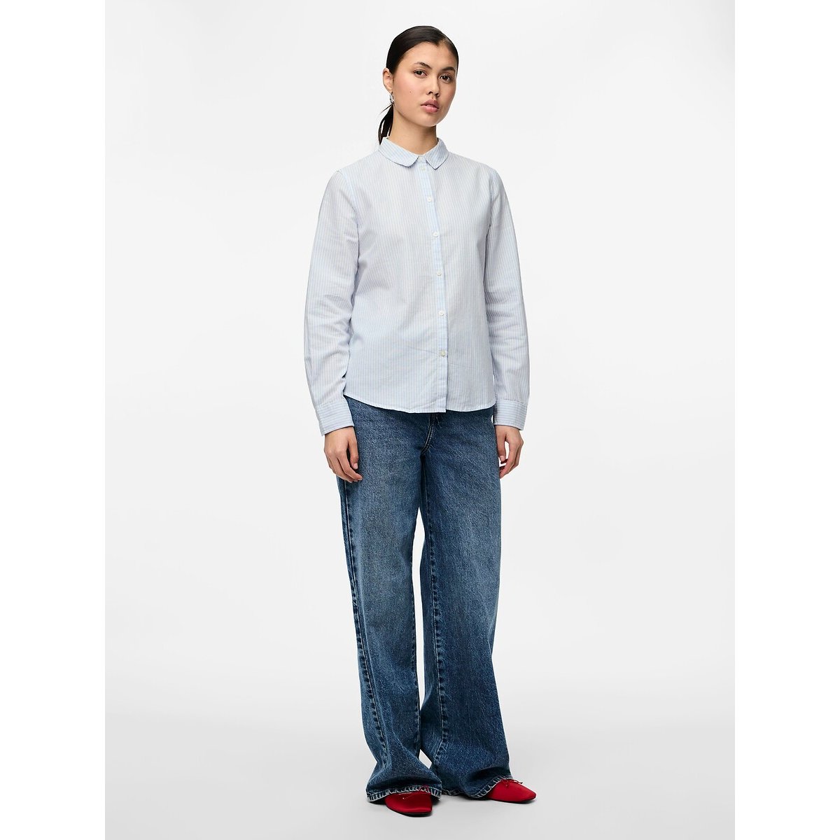 Blusa a righe sottili rigato blu/bianco, PIECES