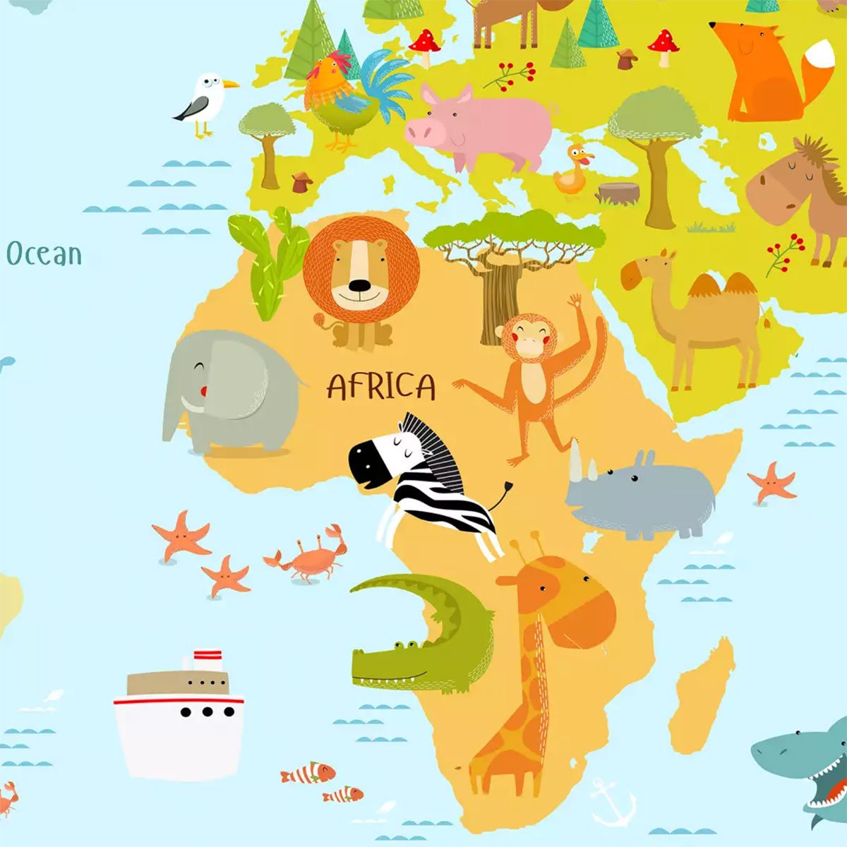 Papier peint enfant world map intissé, HEXOA