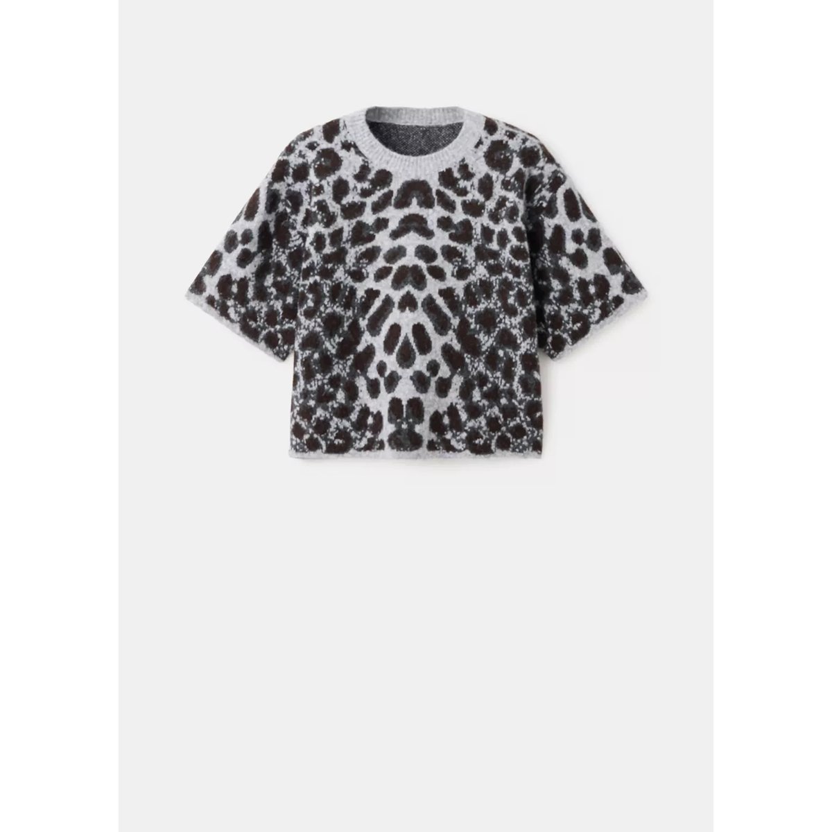 Pull-over manches courtes léopard gris chiné moyen, MANGO
