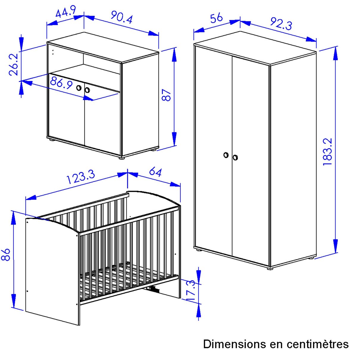 Trio chambre lit+commode+armoire ARTHUR beige, GALIPETTE