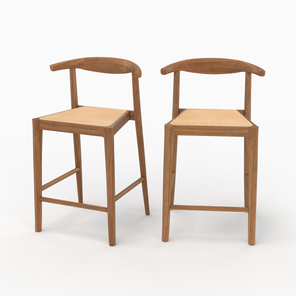 Lot de 2 chaises pour îlot central en bois de teck vernis et cannage - ALIA marron, MAISON PAVANE