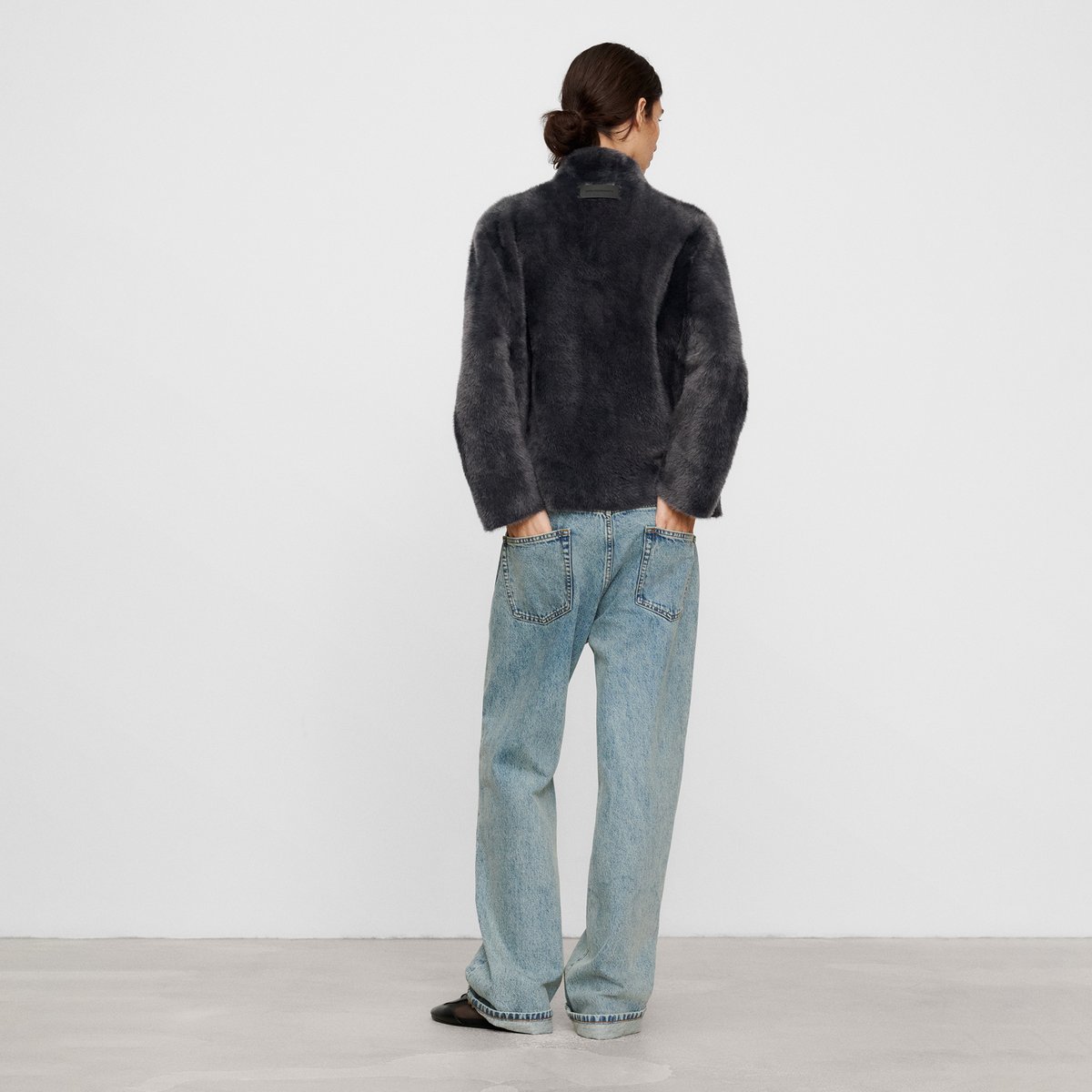 Veste imitation fourrure à col montant gris moyen, ADOLFO DOMINGUEZ