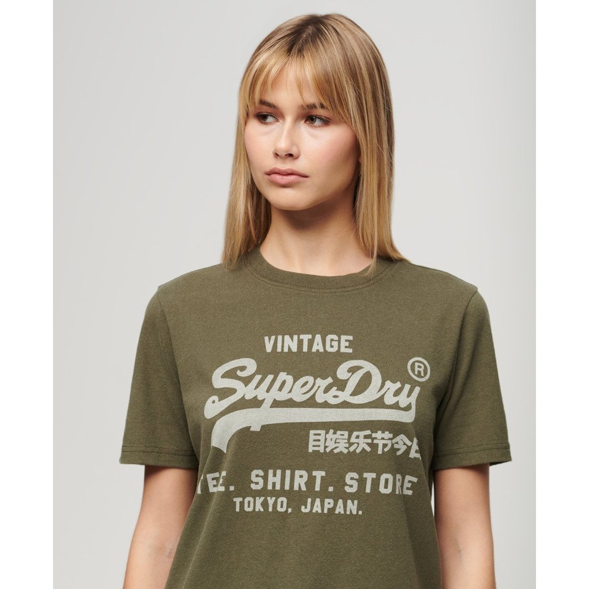 T-shirt décontracté Vintage Logo Heritage kaki chiné, SUPERDRY