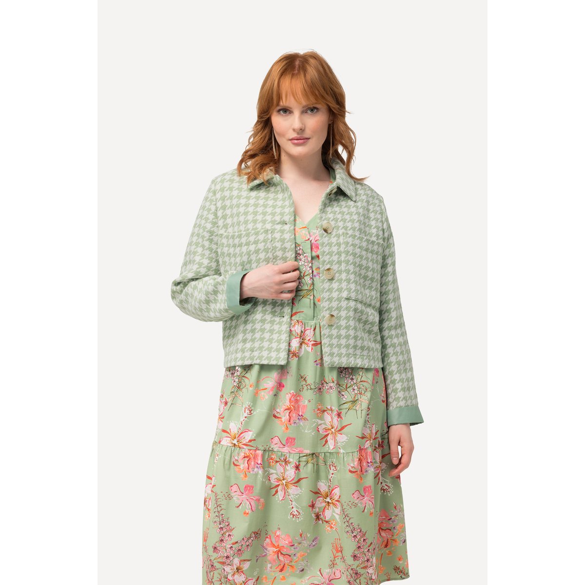 Veste à motif pied-de-poule, col chemise blanc neige, ULLA POPKEN