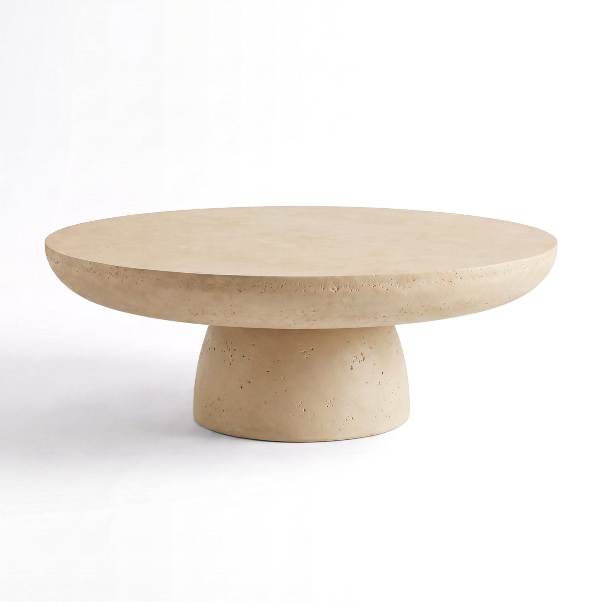 Table basse ronde en fibre d'argile effet béton D90 cm - PAROS beige, MAISON PAVANE