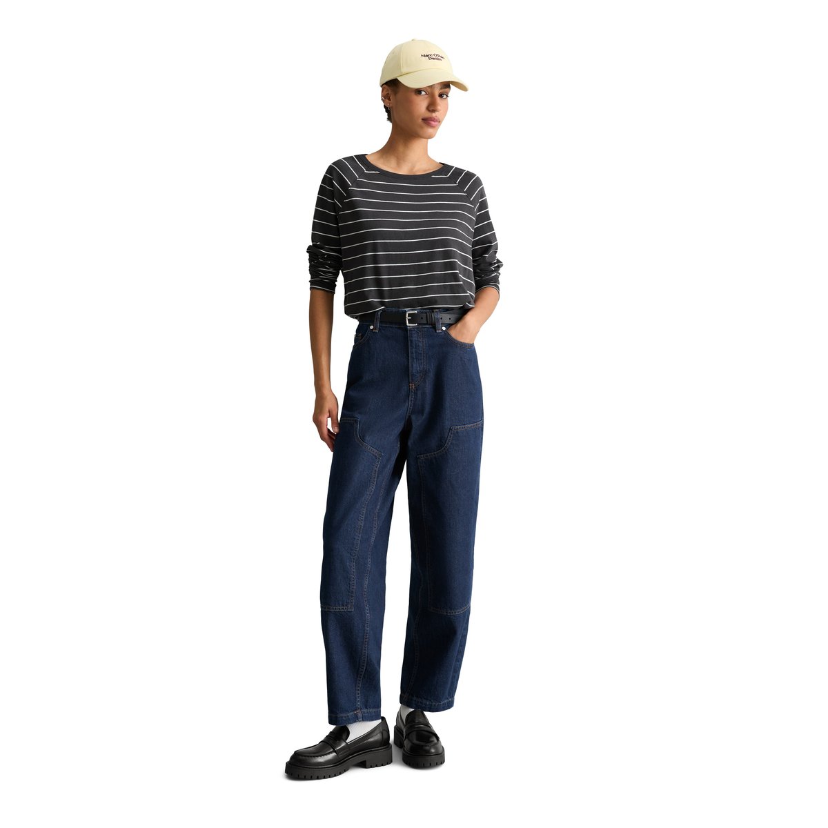 T-shirt long rayé relaxed en jersey à mailles lâches gris, MARC O’POLO DENIM