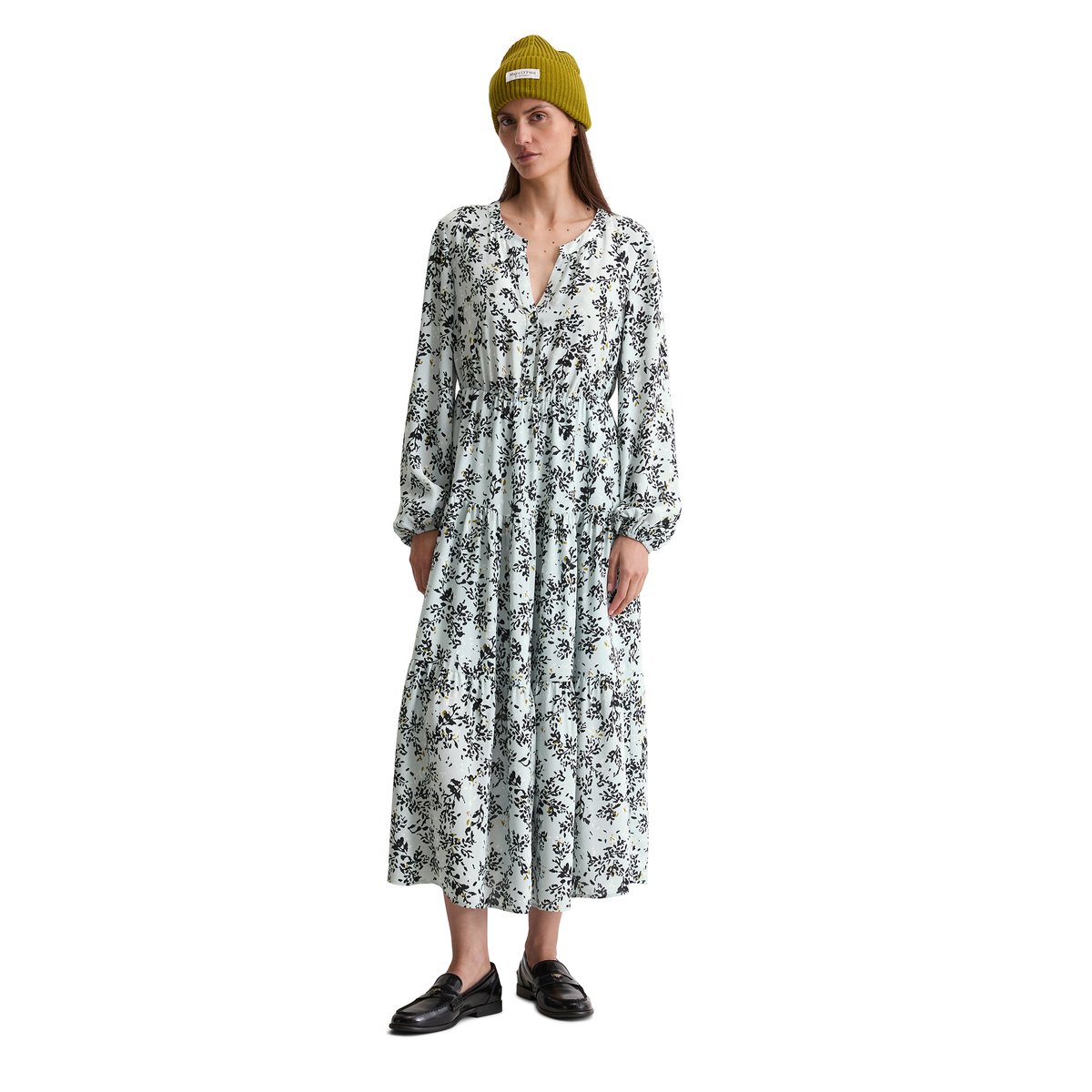 Robe étagée avec imprimé allover relaxed en mélange cupro-viscose bleu clair, MARC O'POLO