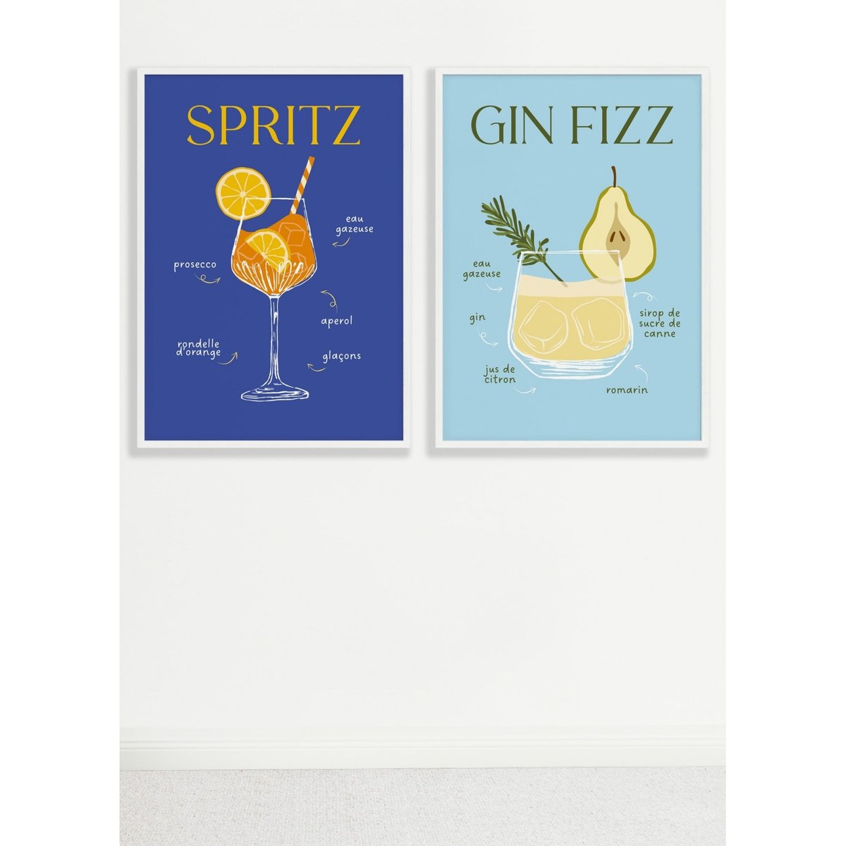 Affiche Cocktail Gin Fizz 2 blanc, L'AFFICHERIE