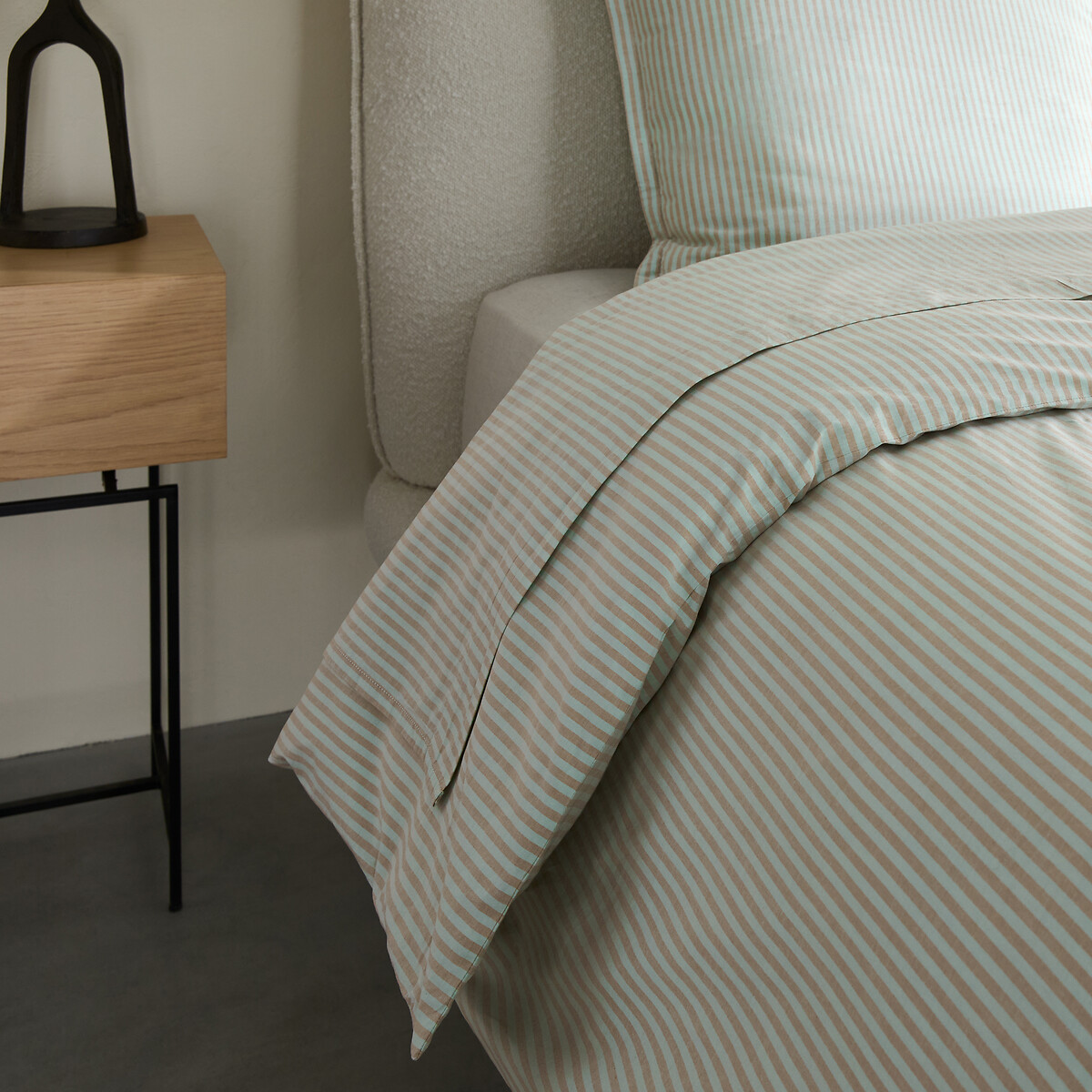 Housse de couette en percale lavée 120 fils, VALLI rayé menthe / bronze, AM.PM
