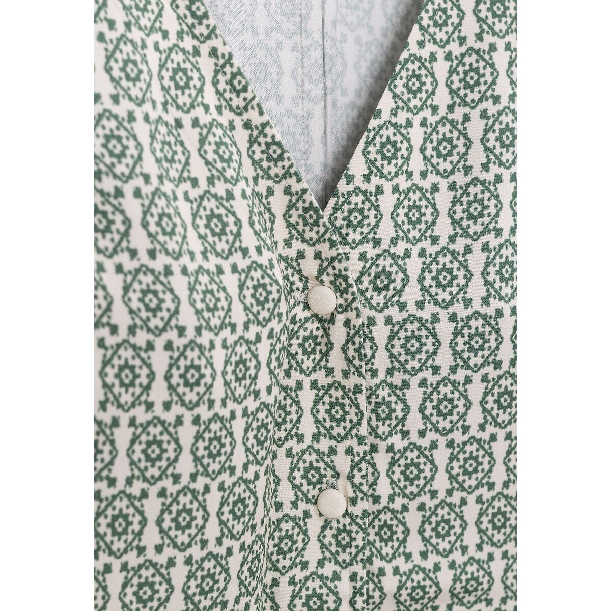 Robe courte fluide col V, imprimée manches courtes imprimé vert, IKKS