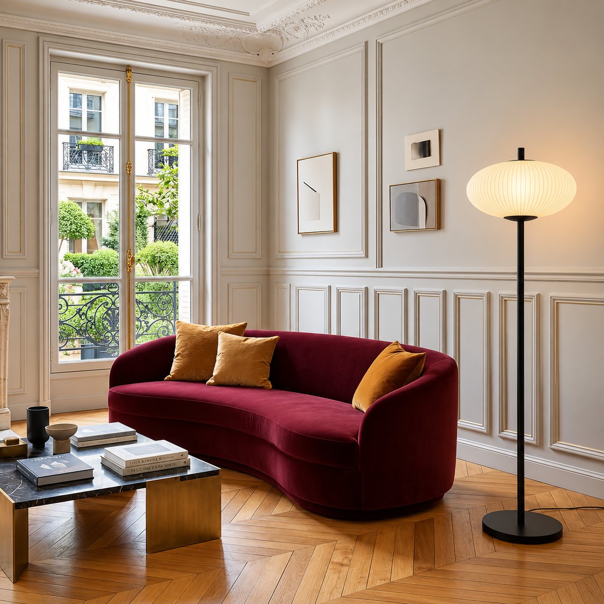 Lampadaire, métal et verre opalin, ARIA noir, ALTASSINA
