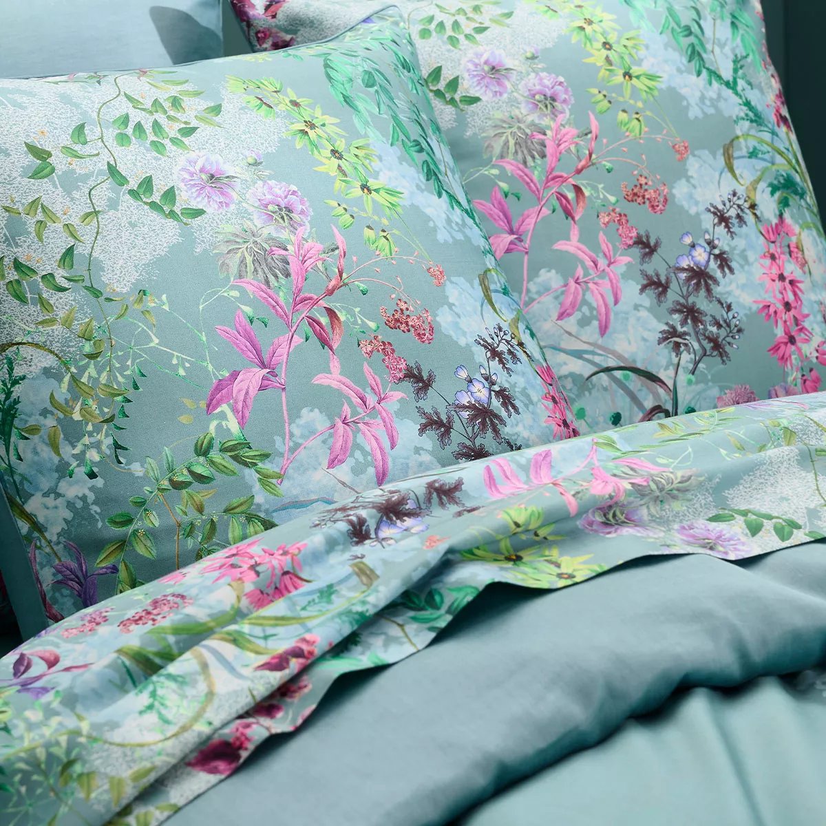 Parure de lit satin de coton 90 fils OMBRES BOISEES givre, GARNIER THIEBAUT