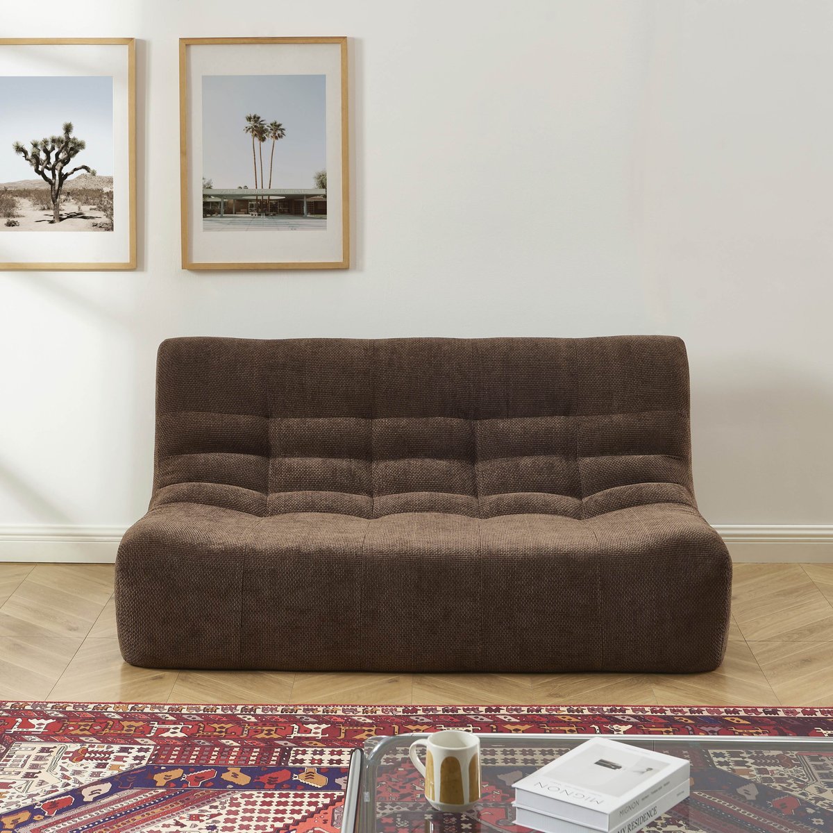 Ensemble banquette et chauffeuse 3 places en tissu JANIS marron, SORELH