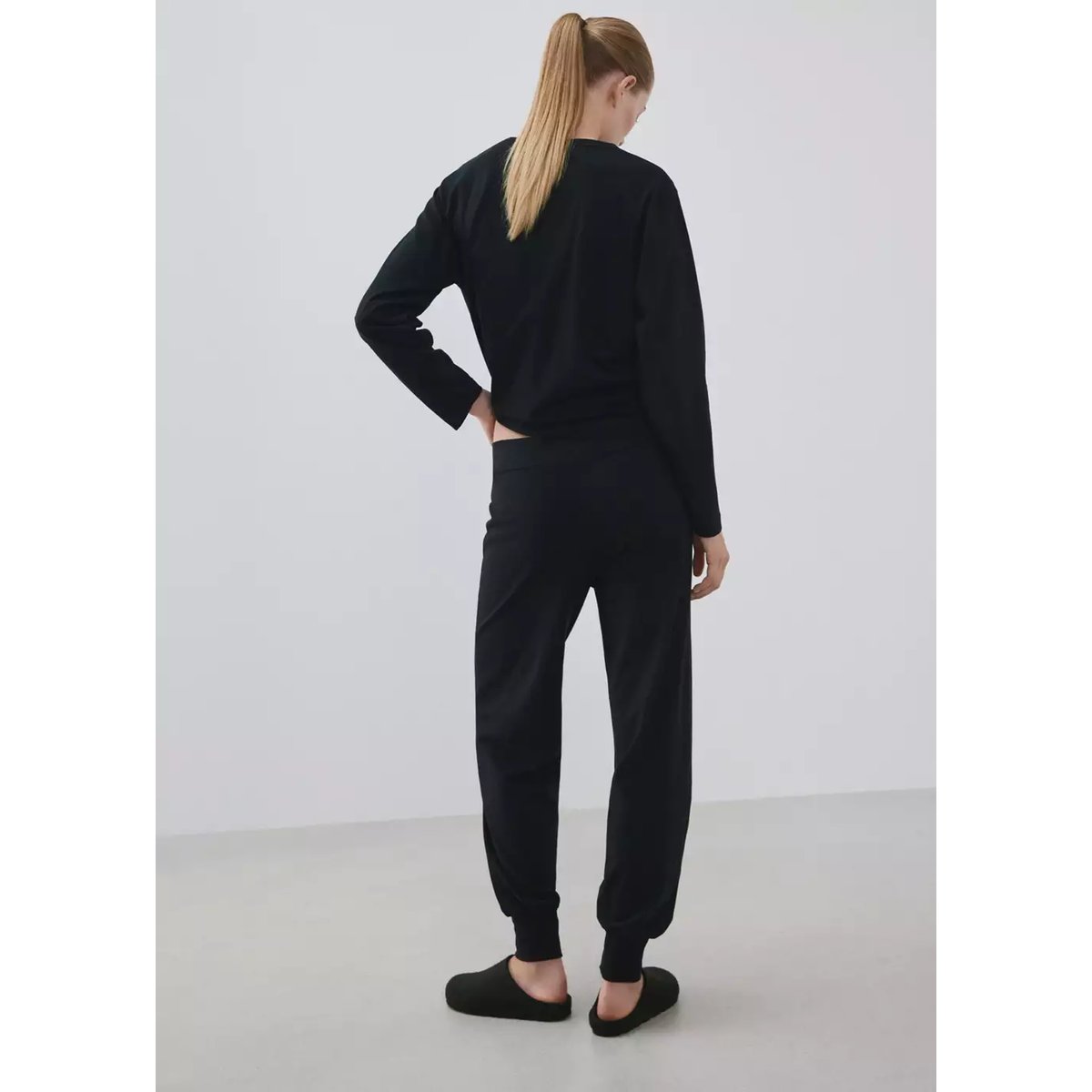 Pyjama deux pièces coton uni noir, MANGO