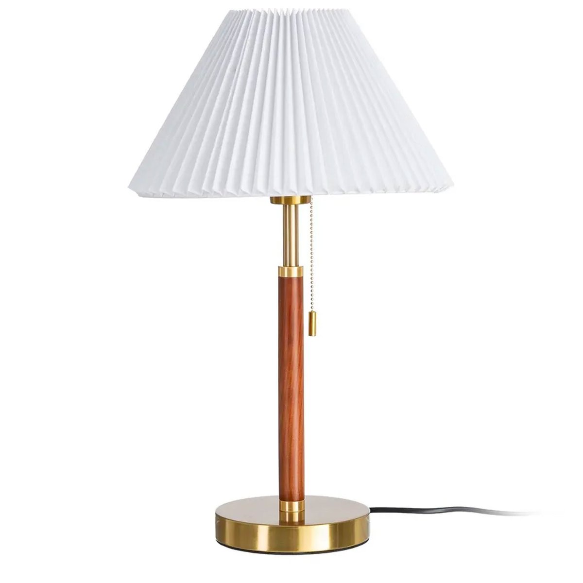 Lampe à poser à tirette bois de frêne et abat-jour plissé blanc 31x31x50cm bois, WADIGA