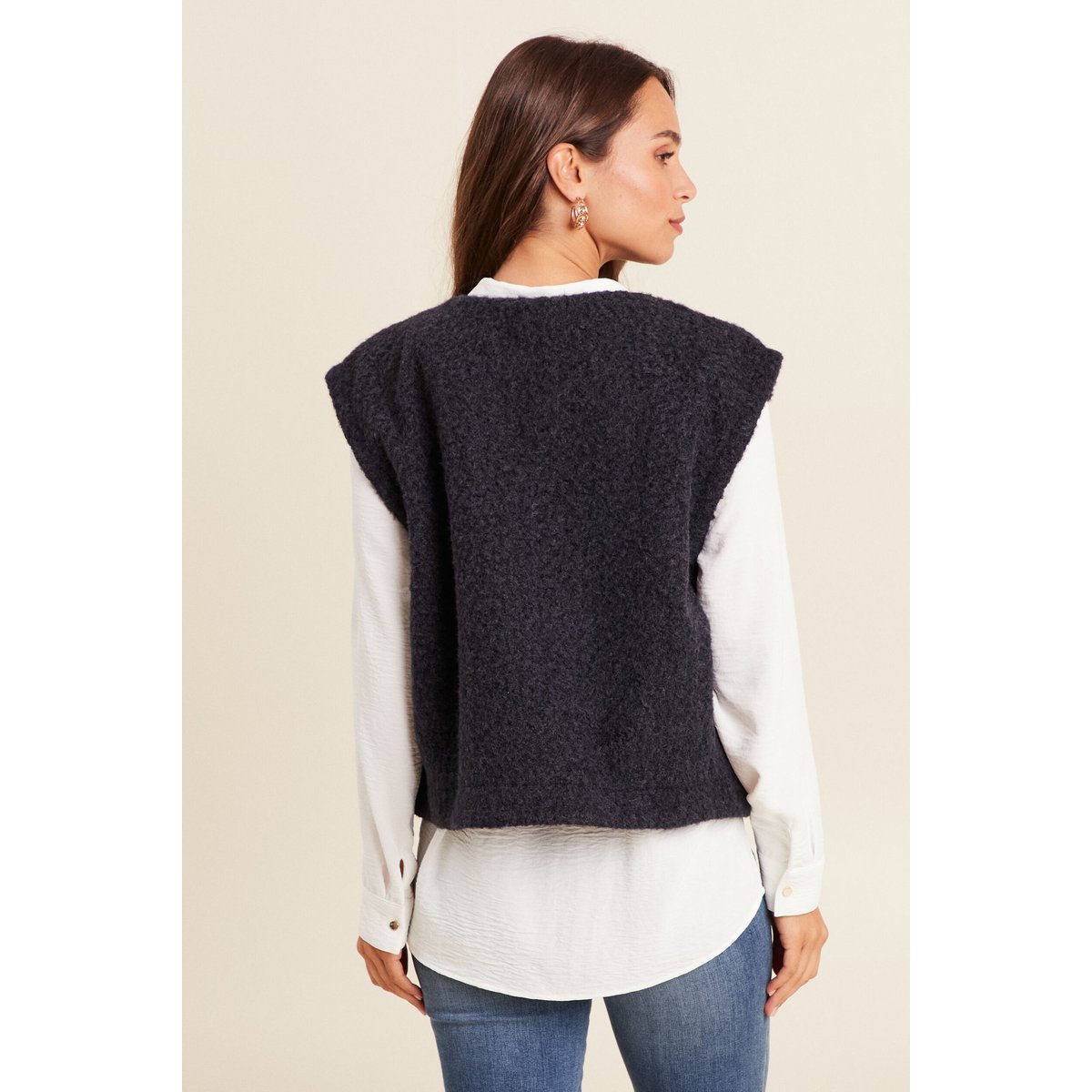 Gilet ample sans manches bleu foncé, BREAL