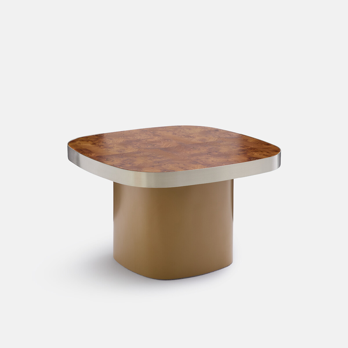 Table basse, plateau plaqué loupe d'orme, diamètre 65 cm, PAULIS bronze, LA REDOUTE INTERIEURS