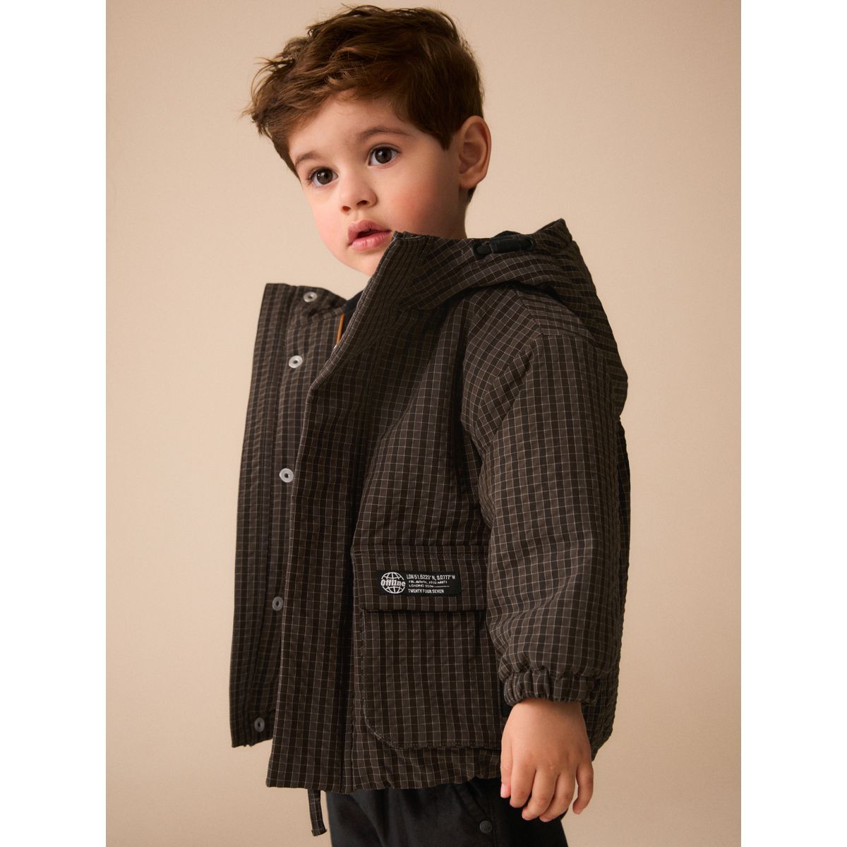 Anorak style militaire marron à carreaux, NEXT