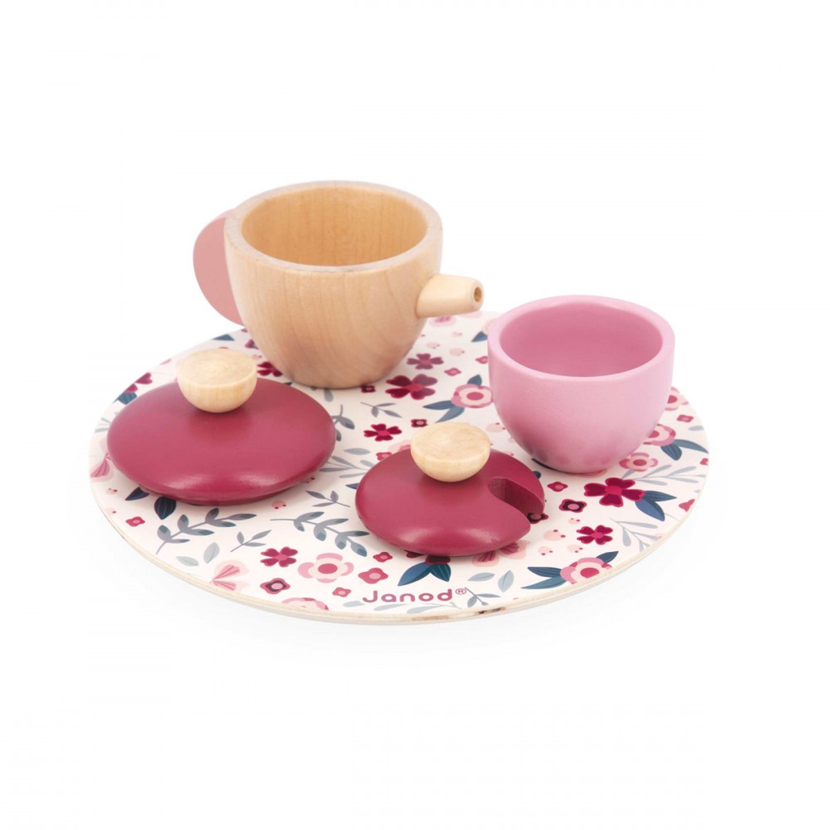 Service à thé en bois Twist rose, blanc, bois, JANOD