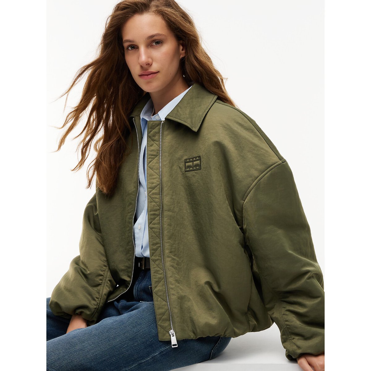 Bomber à col en sherpa, zippé kaki, TOMMY JEANS