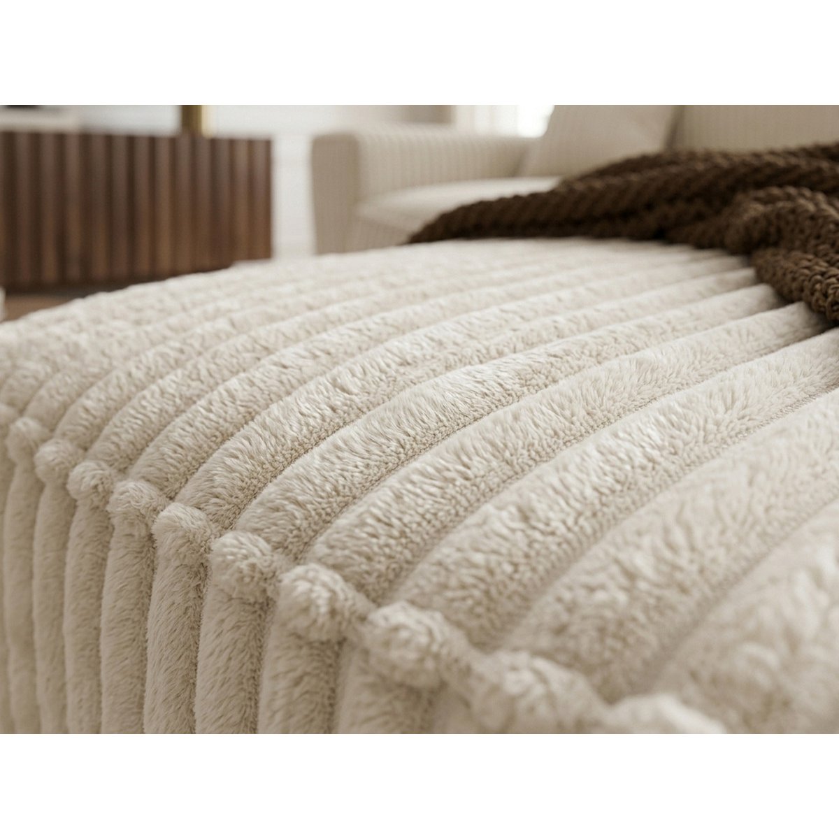 Canapé d'angle convertible places en gros côtelé doux, AUSTIN beige, BOBOCHIC