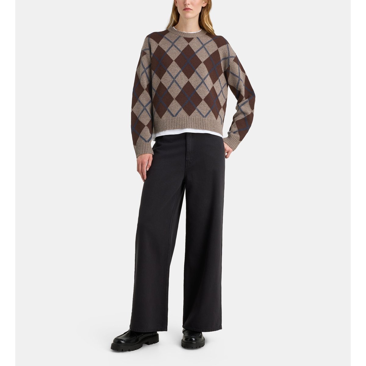 Pull droit firth losanges cachemire taupe, GALERIES LAFAYETTE