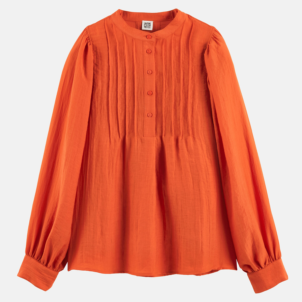 Blouse col rond boutonnée manches longues orange, LA REDOUTE COLLECTIONS