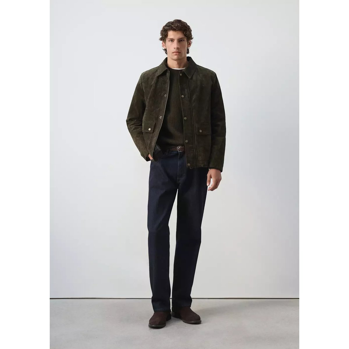 Veste 100 % cuir et daim vert foncé, MANGO MAN