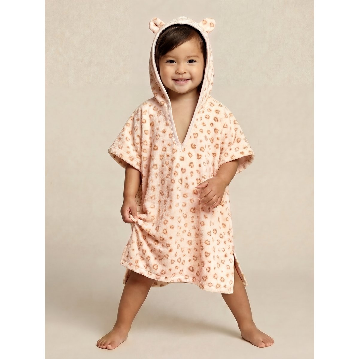 Poncho de bain Animaux, avec coton recyclé blanc imprimé, VERTBAUDET