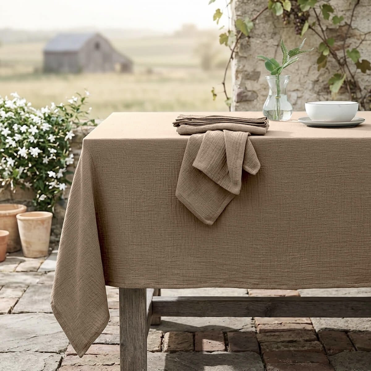 Lot de 4 serviettes de table gaze de coton ALMA Made in Europe latte, FEBRONIE