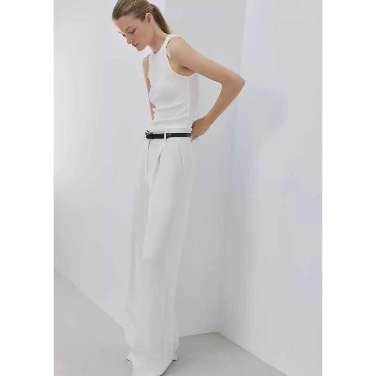 Top côtelé en coton blanc, MANGO