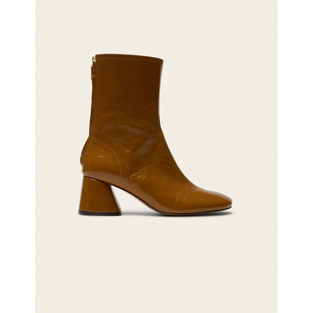 Bottines à talons ONA cuir plissé camel, ODAJE