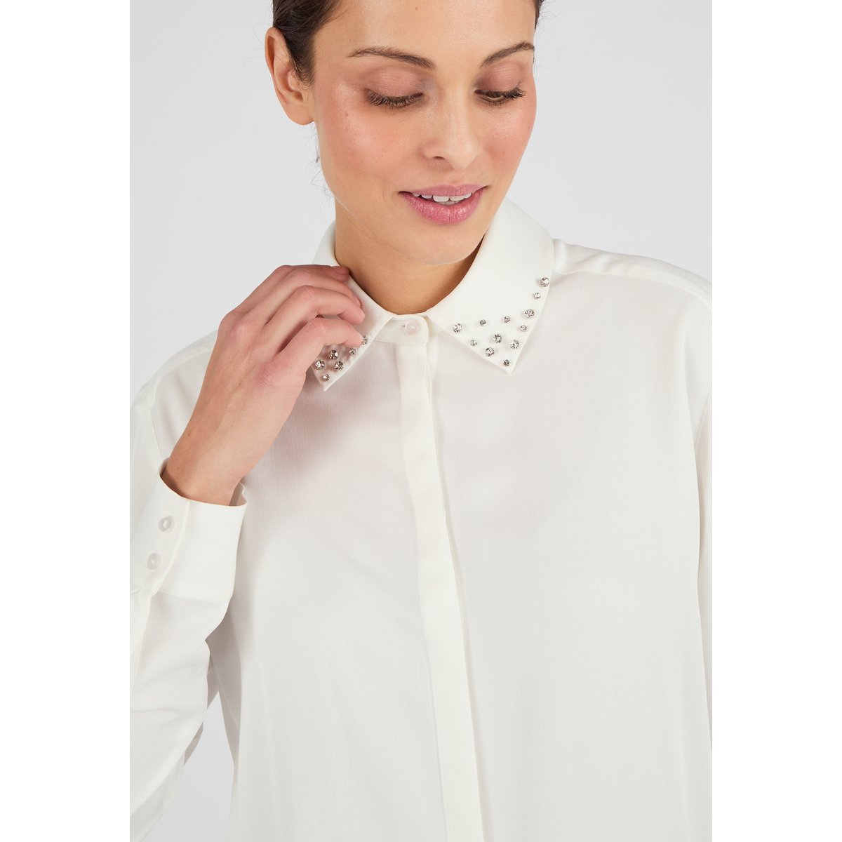 Chemisier col fantaisie pure viscose blanc cassé, DAMART