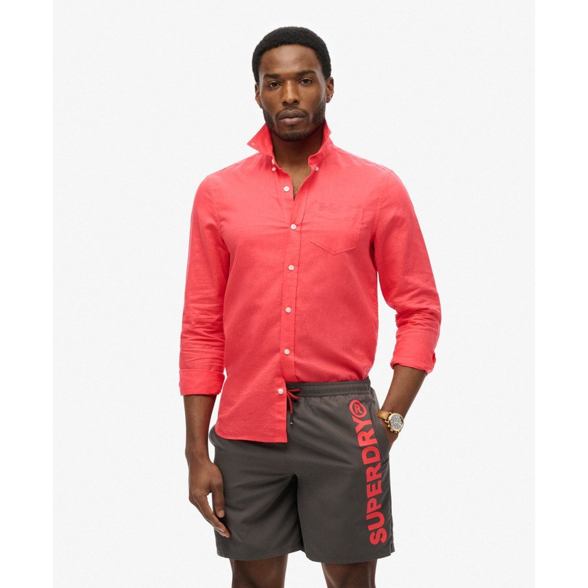 Short de bain à motif Sport longueur 43 cm anthracite, SUPERDRY