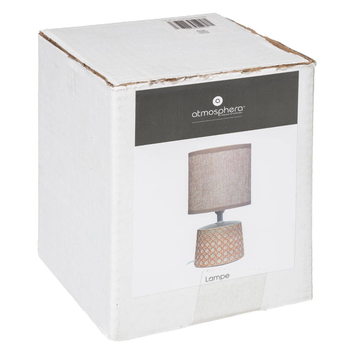 Lampe céramique grès design cannage YOJOA beige, ATMOSPHERA