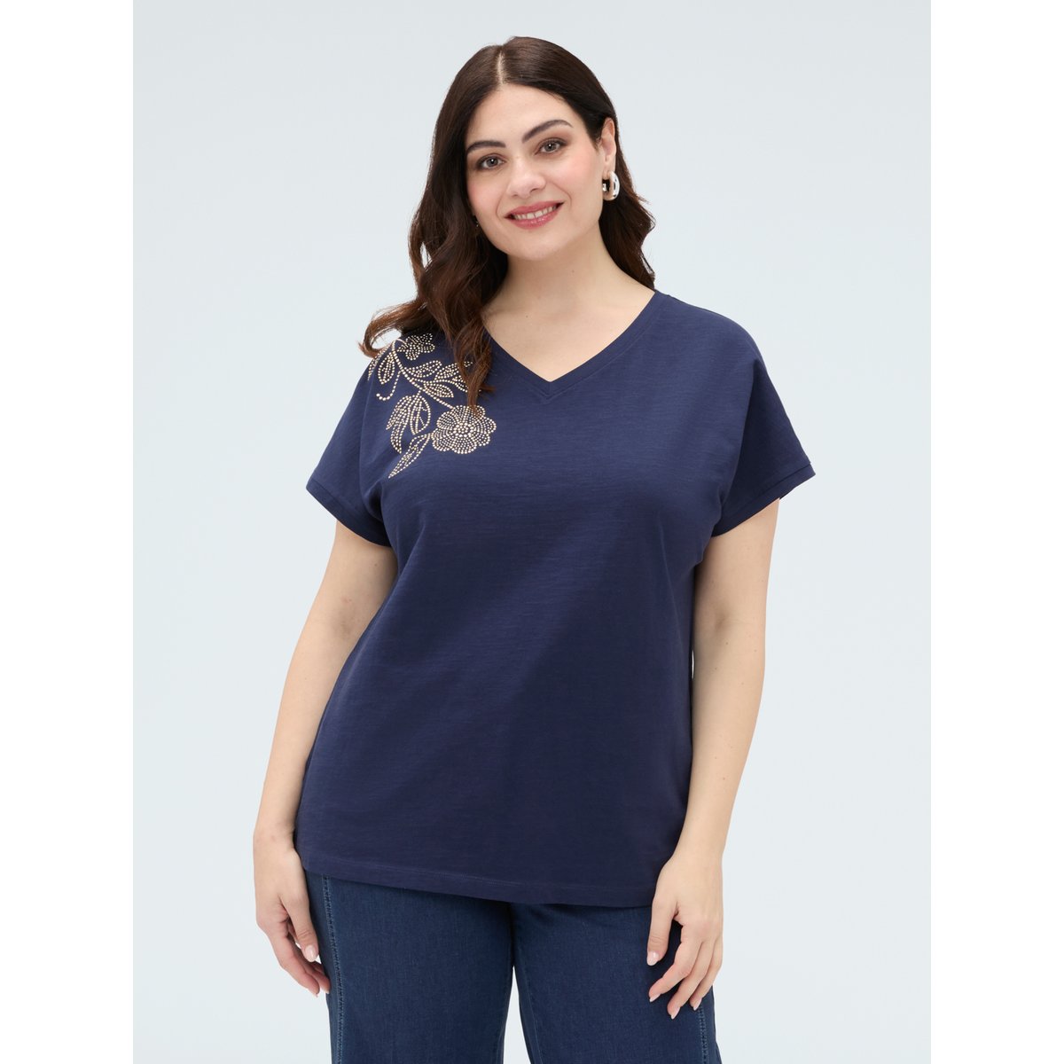 T-shirt avec application florale bleu, FIORELLA RUBINO