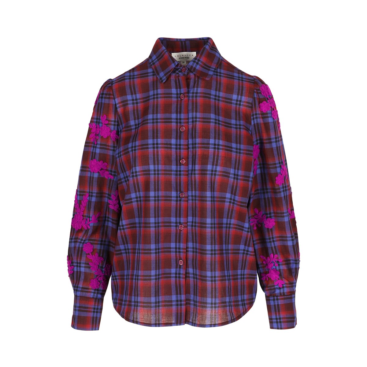 Chemise à carreaux brodée turquoise, LOLALIZA