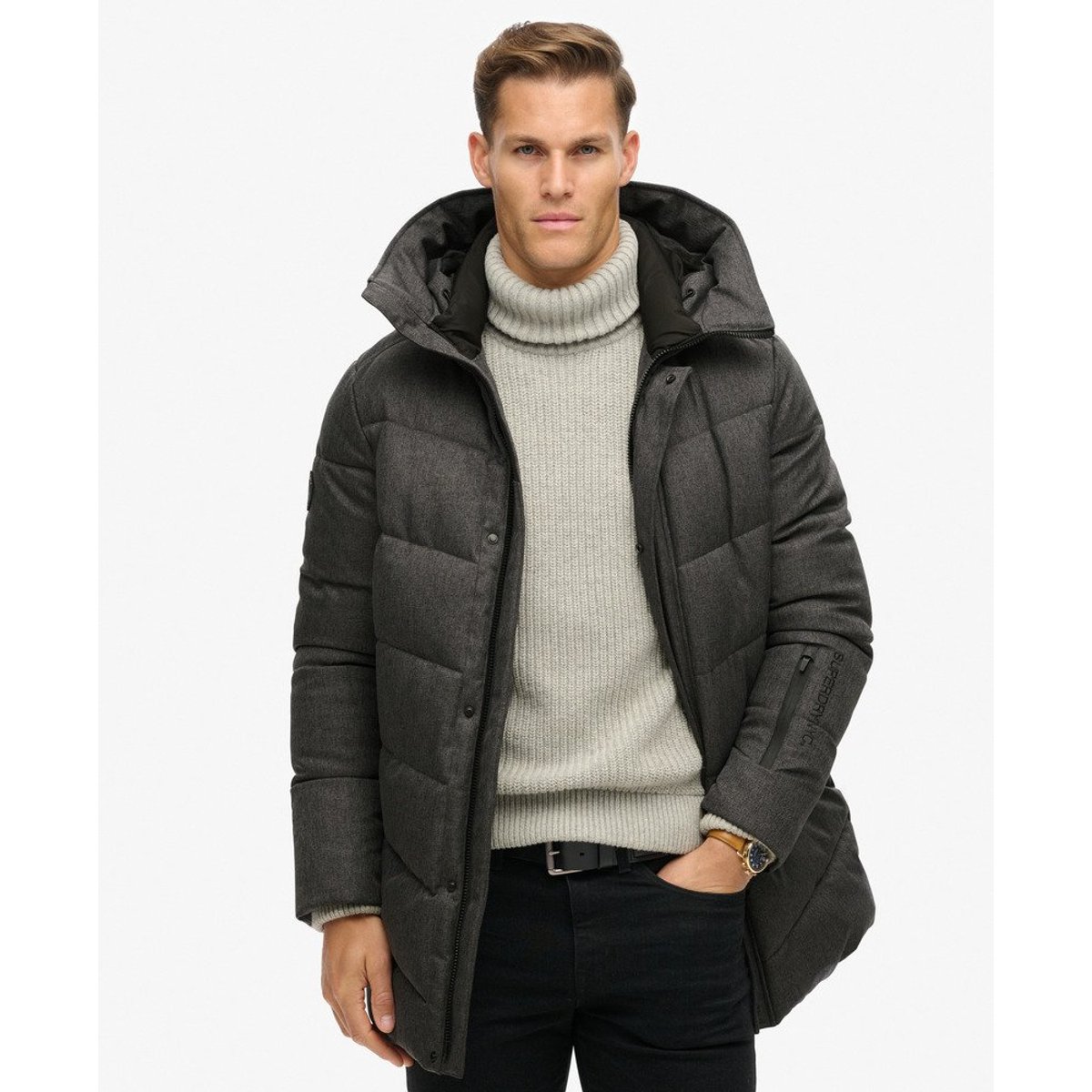 Manteau rembourré à chevrons City chevron gris, SUPERDRY