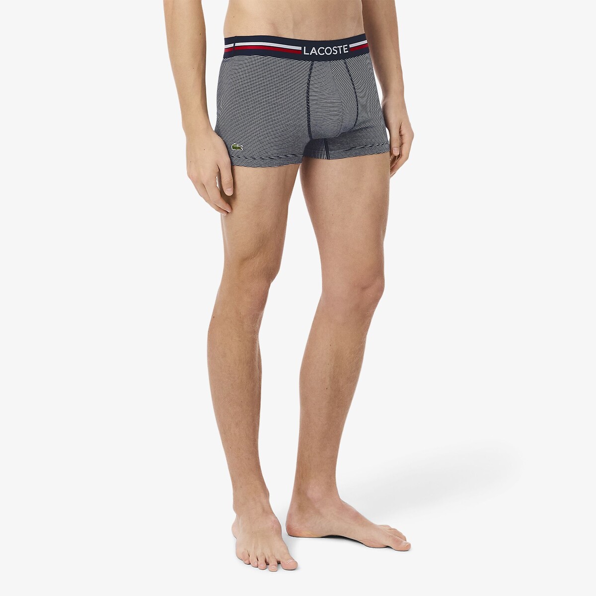 Confezione da 3 boxer, cotone stretch marine + bleu + blanc, LACOSTE