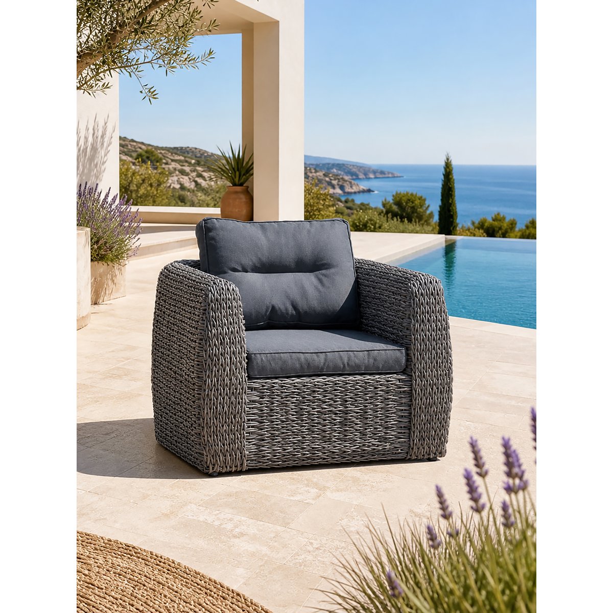 Fauteuil 1 place de jardin en résine tessée BAHAMAS gris anthracite, PARIS GARDEN