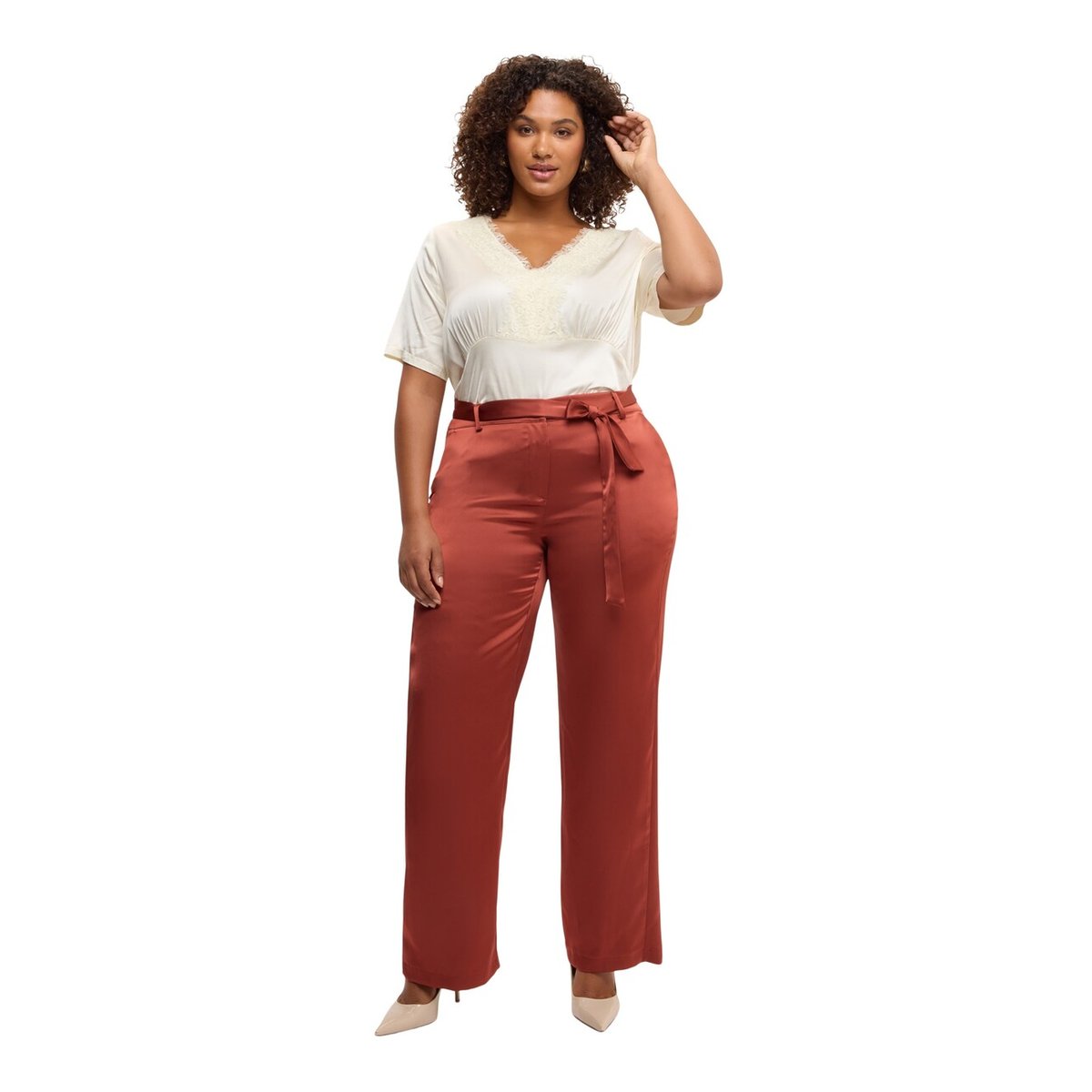 Pantalon en satin avec ceinture marron, FIORELLA RUBINO