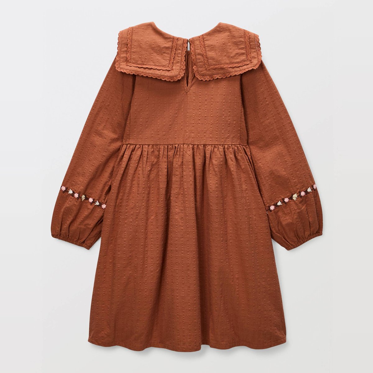 Robe avec double col et broderies en coton chevreuil, MONOPRIX