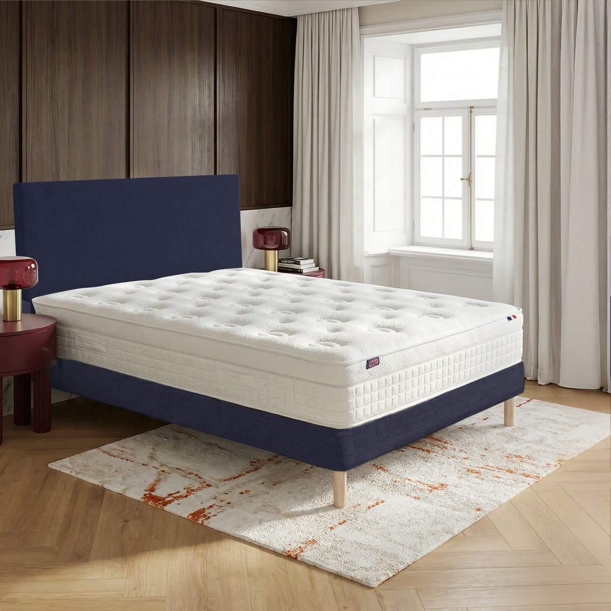 Ensemble lit - Matelas + sommier + tête de lit - Bleu RENAISSANCE bleu foncé, DODO