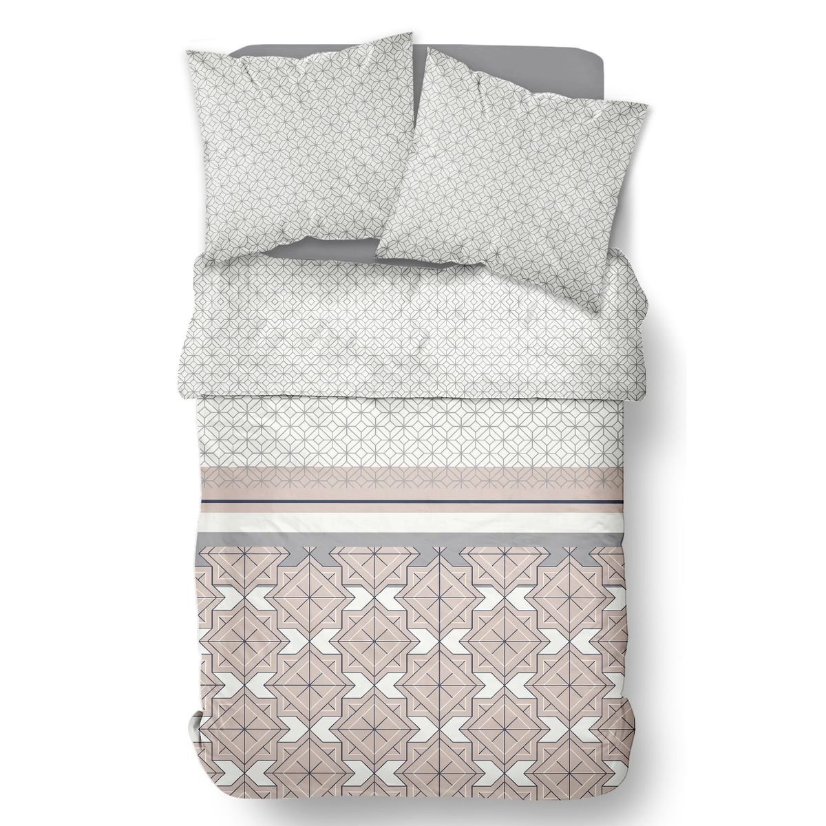 Parure de lit imprimé Graphique coton SUNSHINE LILA blanc, TODAY