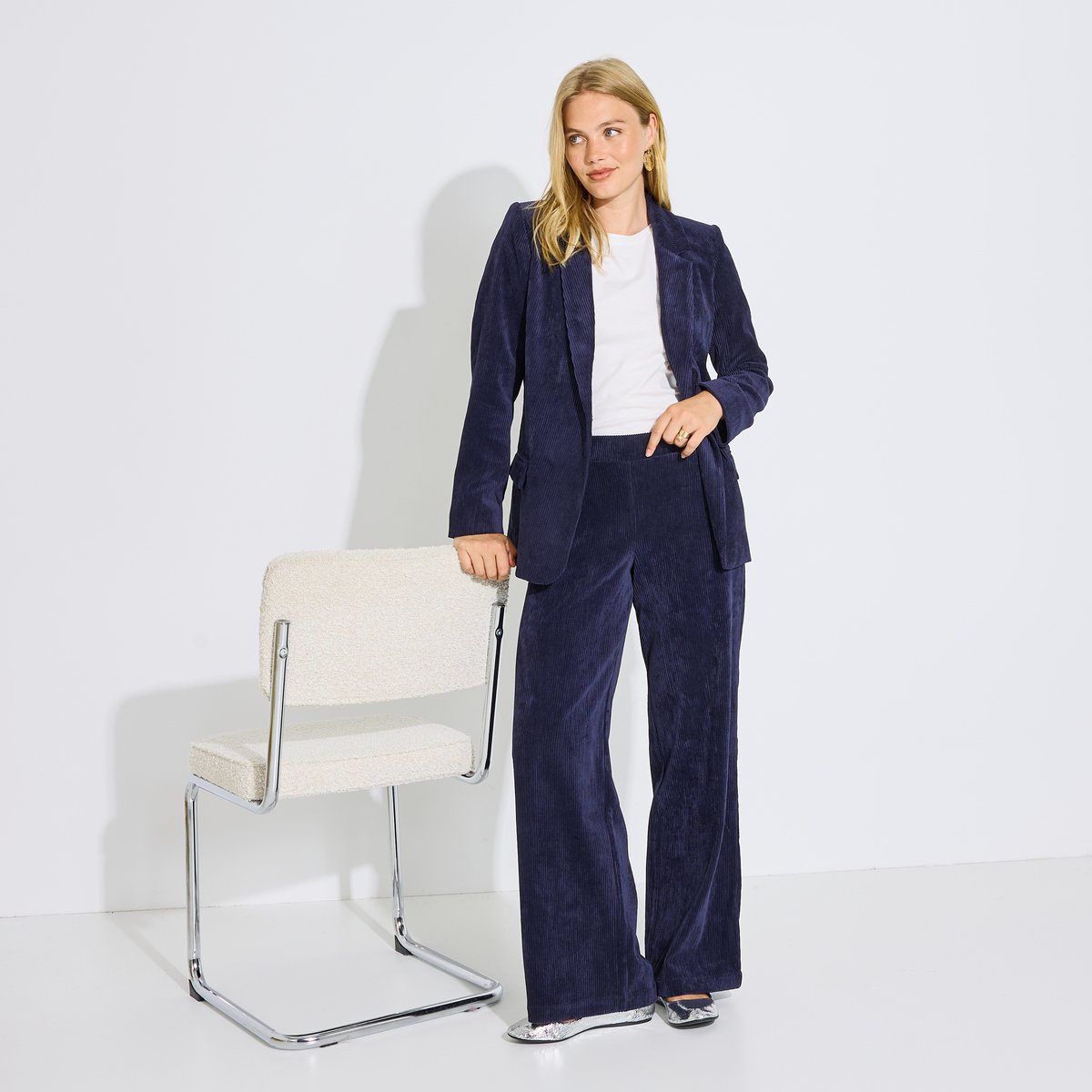 Pantalon velours taille élastiquée bleu marine, GRAIN DE MALICE