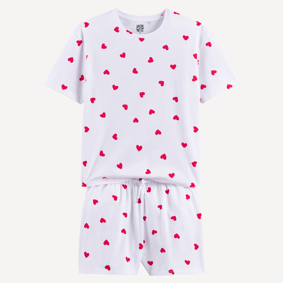 Pyjashort imprimé coeurs en coton blanc/rouge, LA REDOUTE COLLECTIONS