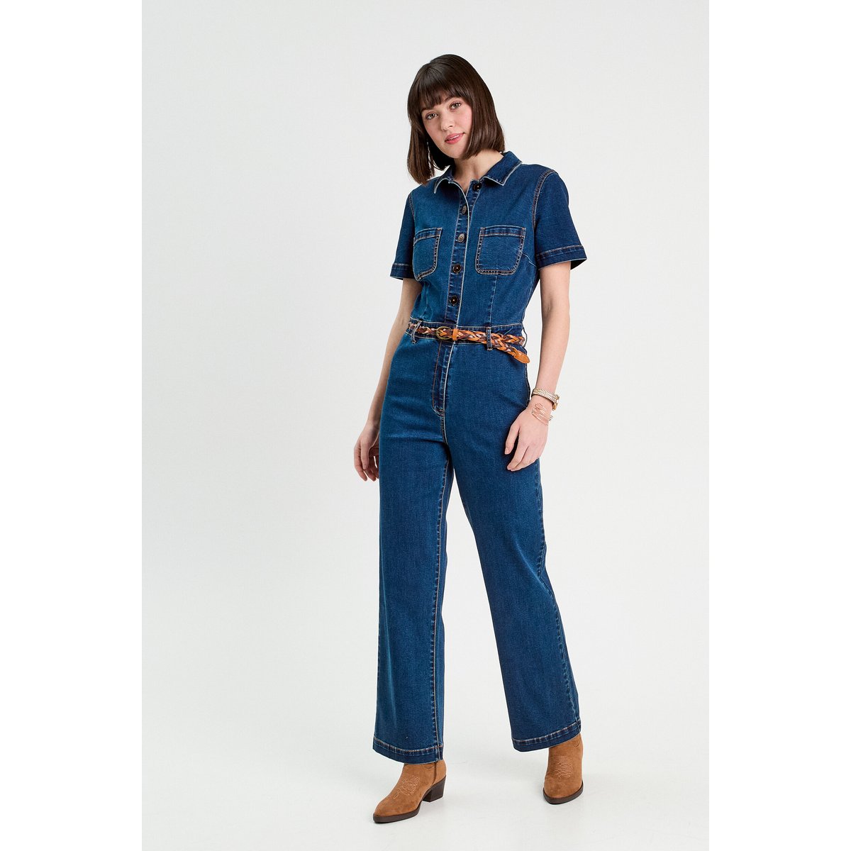 Combinaison pantalon en jean denim brut, CACHE CACHE