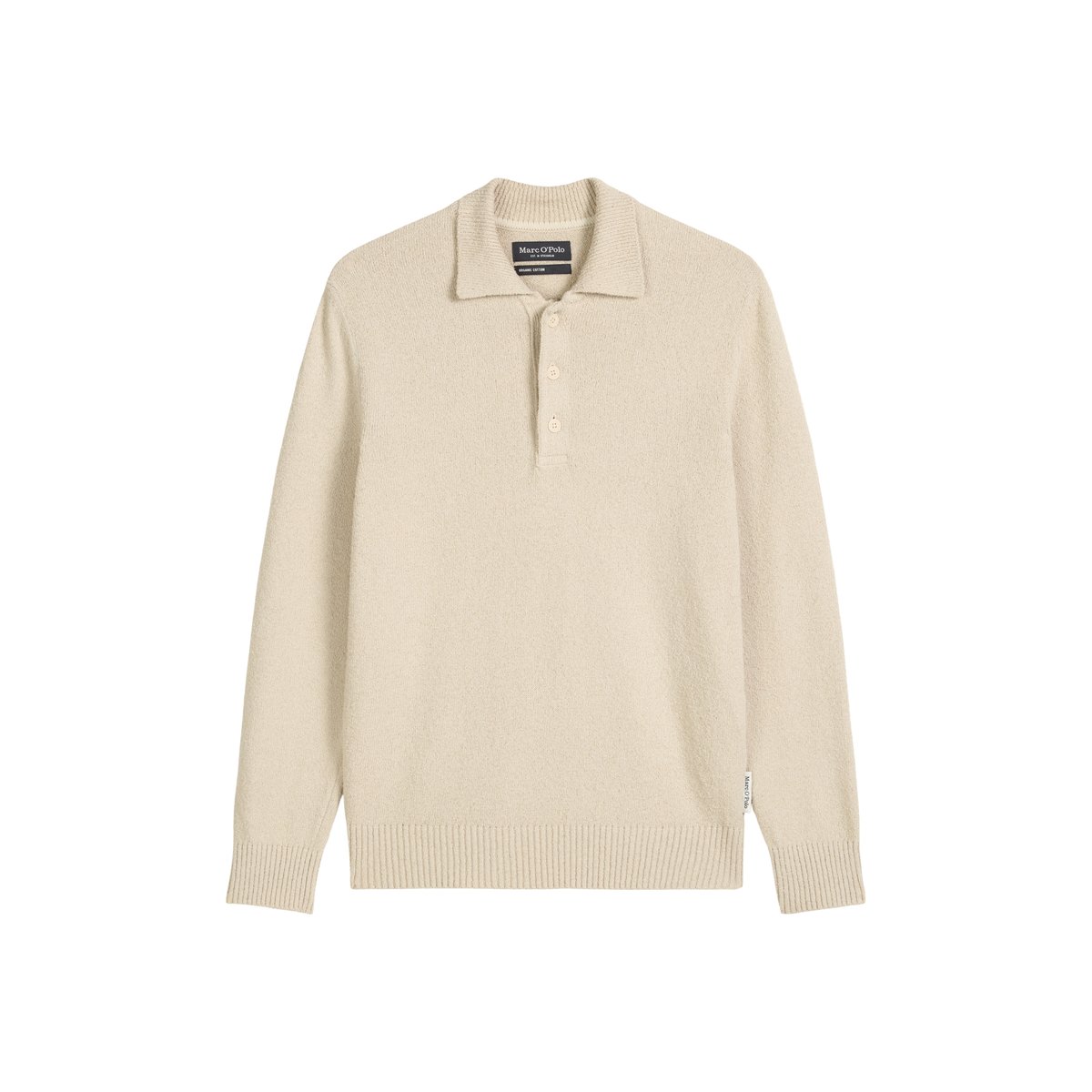 Pull polo regular en bouclette de coton bio beige, MARC O'POLO