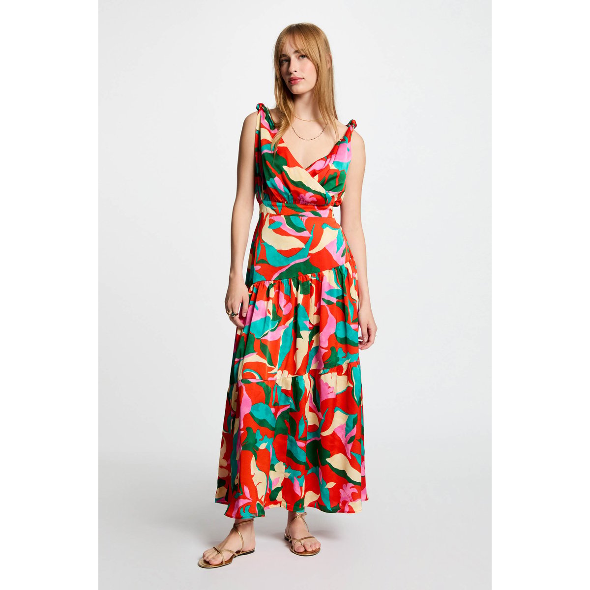 Robe longue droite imprimée multicolore, MORGAN